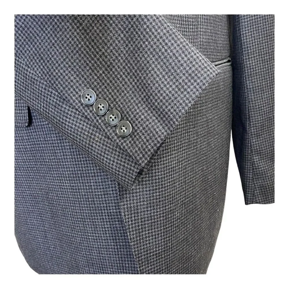 Calvin Klein Suit Jacket Mens 44L Gray Houndstooth Wool Two Button Blazer